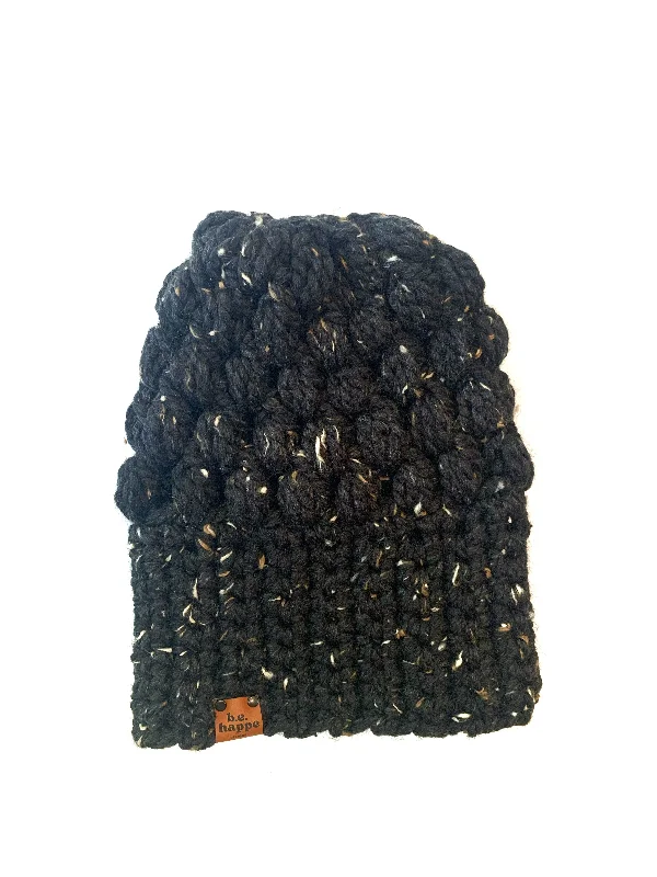 Beanies & headbands for ad gear-Crochet Puff Stitch Slouch Hat | Obsidian Black