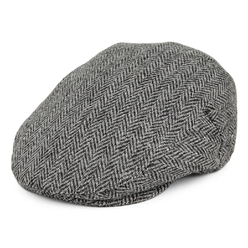 Beanies & headbands for match ups-Harris Tweed Herringbone Kinloch Flat Cap - Black-Grey