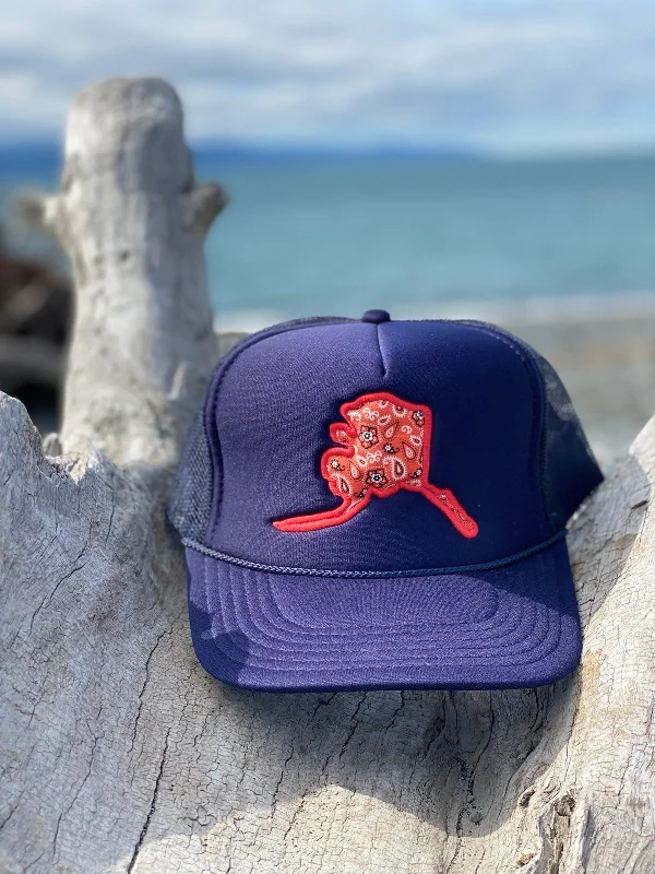 Beanies & headbands for backpackers-Summer Time Alaska Map Trucker Hat