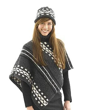 Beanies & headbands for mom’s day-Alaska Poncho and Hat Womans Version Pattern (Knit)