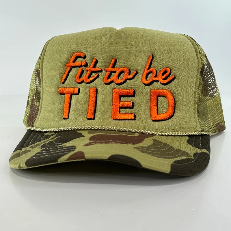 Beanies & headbands for spare fits-Fit to be Tied on a Camo Mesh Trucker Snapback Hat Cap Collab Justin Stagner Custom Embroidery