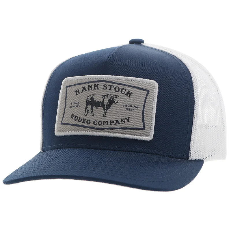 Beanies & headbands for everyday flair-"Rank Stock" Hooey Hat Navy/White w/Grey/White Patch