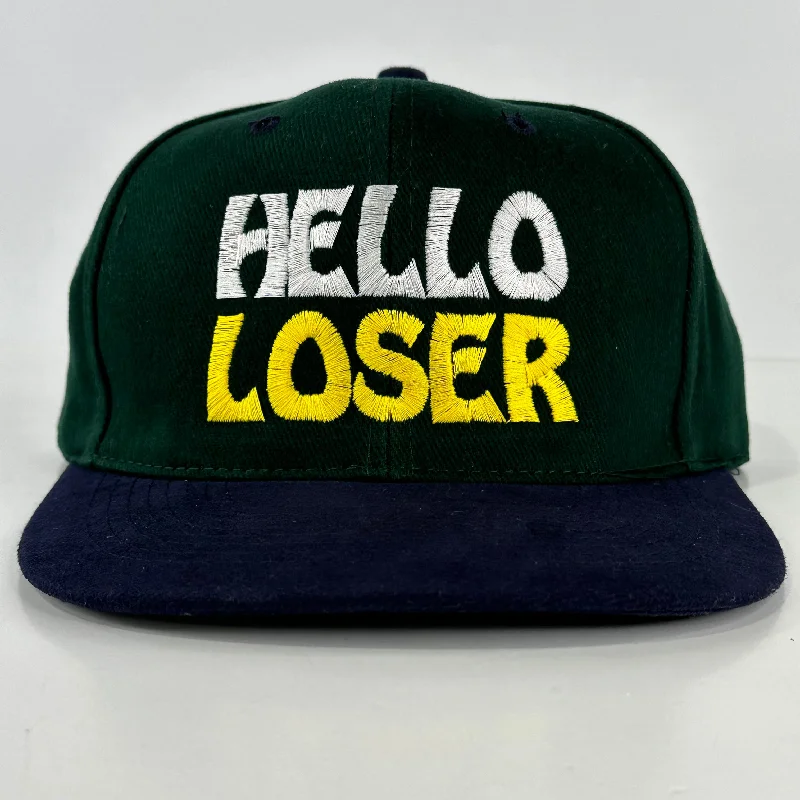 Beanies & headbands for grip design-HELLO LOSER Green Mid Crown Strapback Cap Hat Custom Embroidered