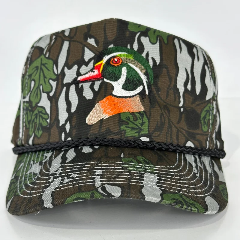 Beanies & headbands for sweat control-WOOD DUCK Green Leaf CAMO SNAPBACK Hunting Vintage Trucker Cap Hat Custom Embroidered