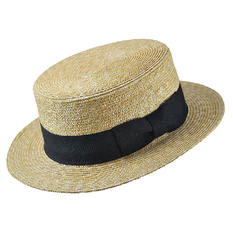 Beanies & headbands for full-day use-Straw Boater Hat with Black Band - Natural