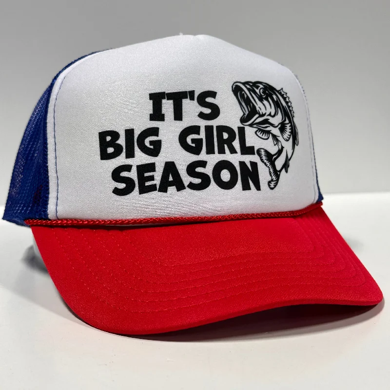 Beanies & headbands for festive themes-It’s Big Girl Season on a mesh trucker SnapBack Hat Cap Custom Printed