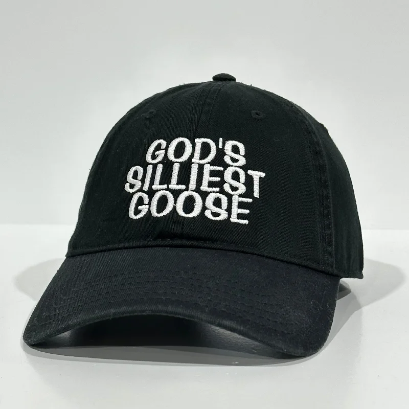 Beanies & headbands for handcrafted-God’s Silliest Goose Dad Hat Black Custom Embroidered Strapback