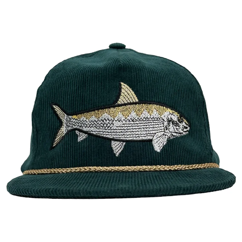 Beanies & headbands for stitch pros-Bonefish Green Corduroy SnapBack Tall Crown Rope Cap Hat Fishing Custom Embroidery