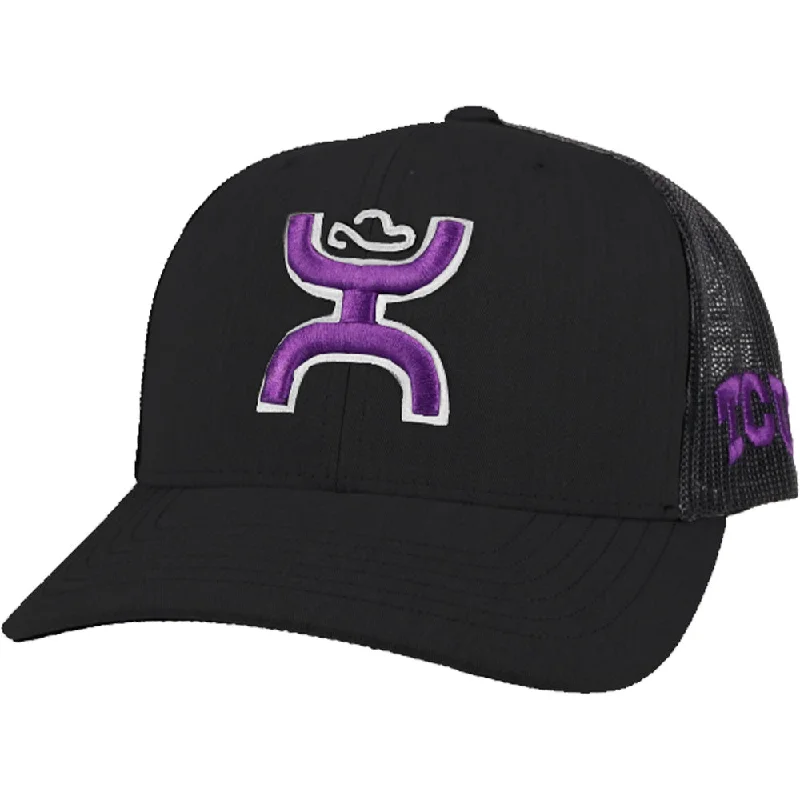 Beanies & headbands for show styles-TCU Hat Black w/Purple/White Hooey Logo