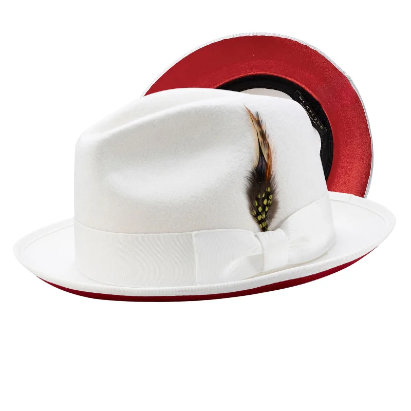 Wool hats for pet grooming-Montique Kingpin Red Bottom Wool Fedora