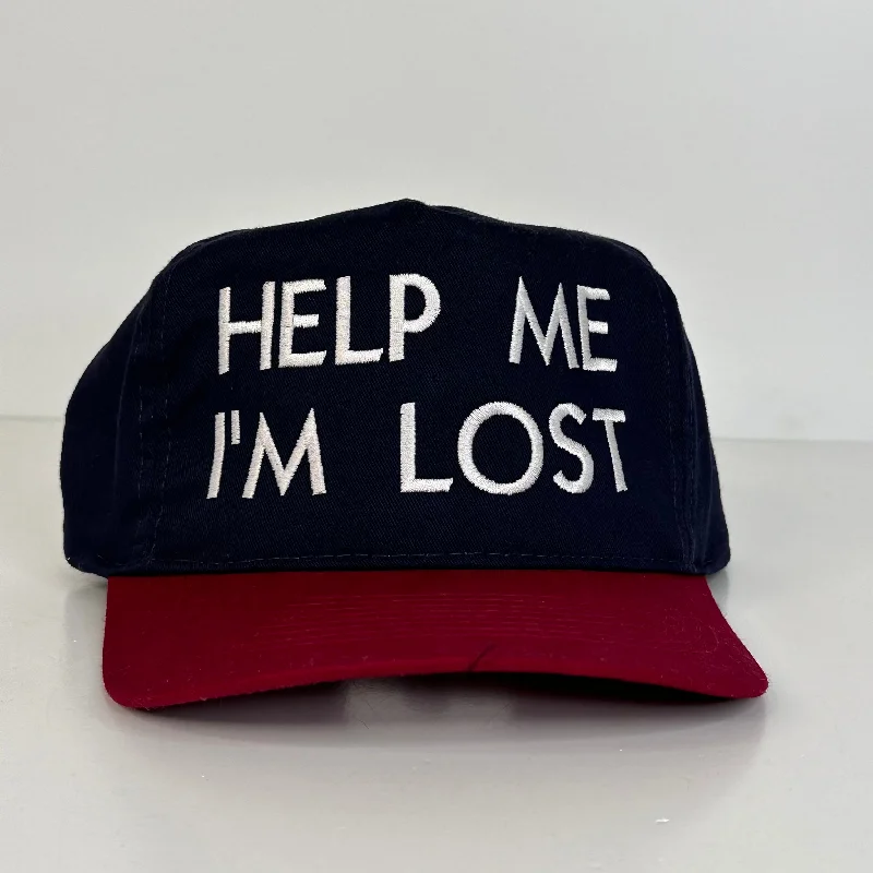 Beanies & headbands for easy care-Help me I’m lost on a Navy Crown Maroon Brim Strapback Hat Cap Custom embroidery