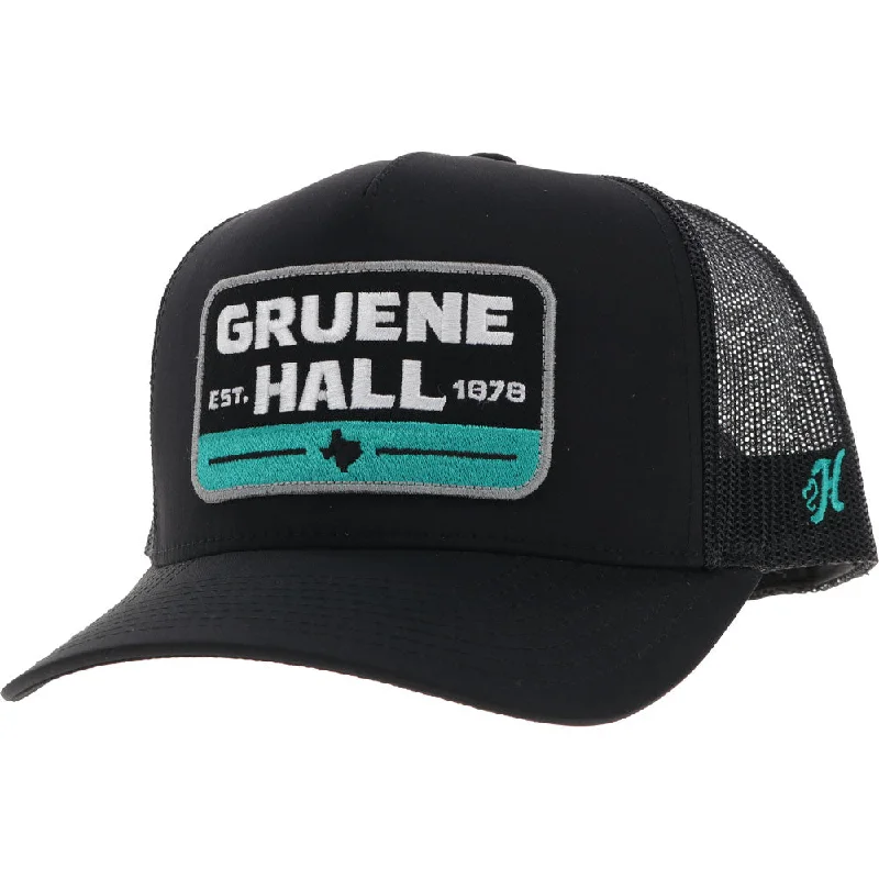 Beanies & headbands for family fun-"Gruene Hall" Hat Black w/Turquoise /White Patch