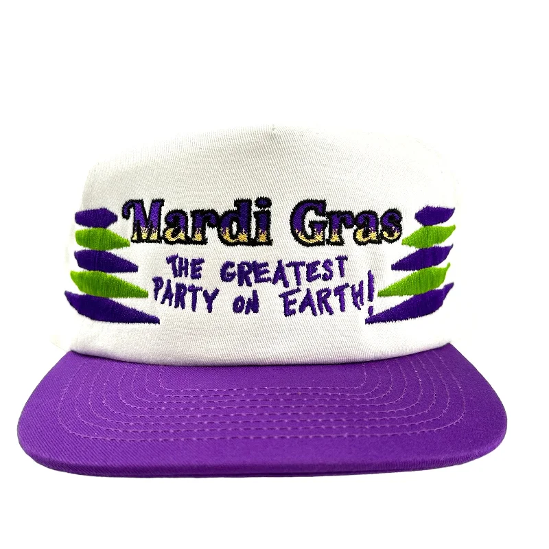 Beanies & headbands for low cost-MARDI GRAS THE GREATEST PARTY ON EARTH Purple Crown SnapBack Cap Hat Costume Embroidered ￼