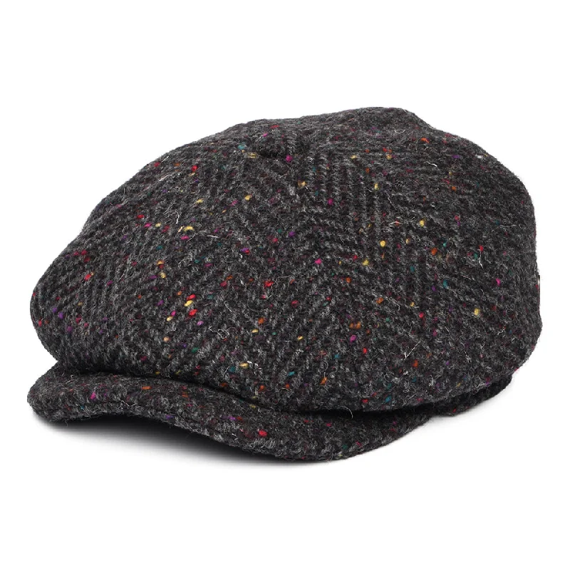 Beanies & headbands for ski trips-Heavyweight Donegal Tweed Herringbone Errigal Newsboy Cap - Charcoal-Multi