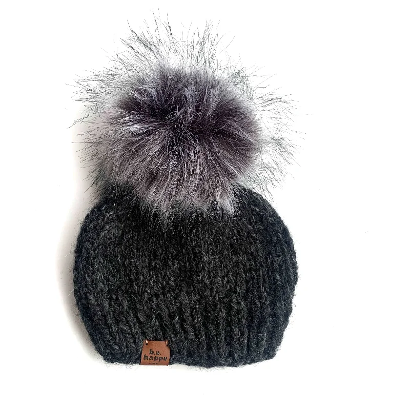 Beanies & headbands for forest walks-3-6 month Baby Pom Pom Hat | Charcoal Gray Infant Beanie