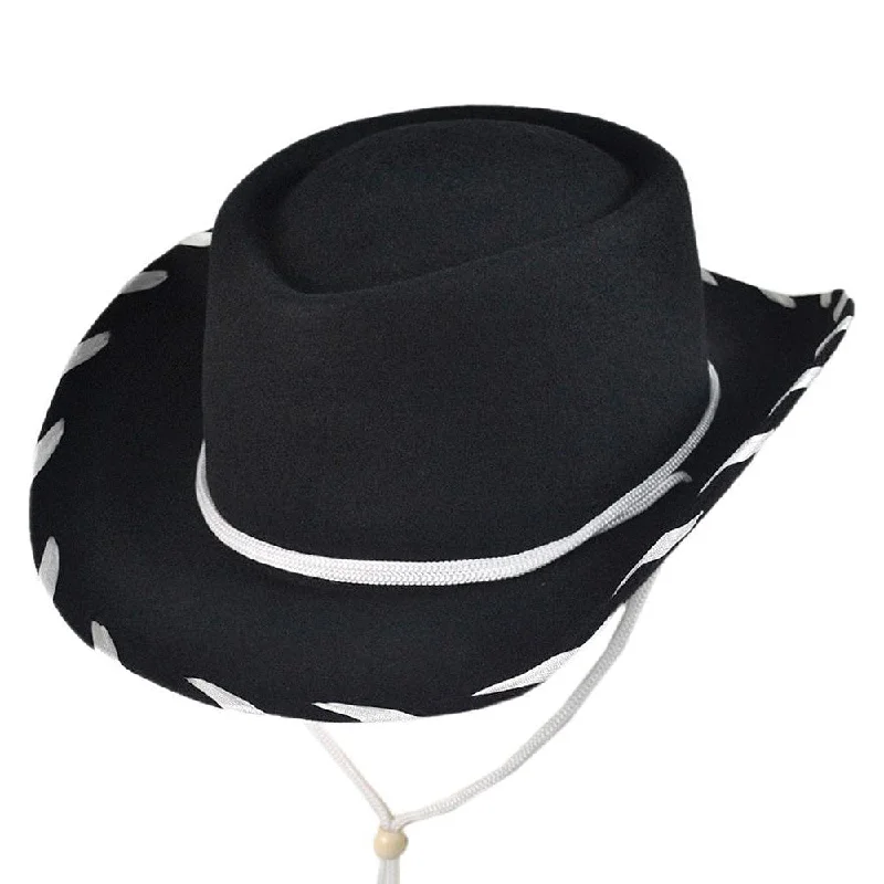 Beanies & headbands for warm nights-Kids Cowboy Hat - Black-White