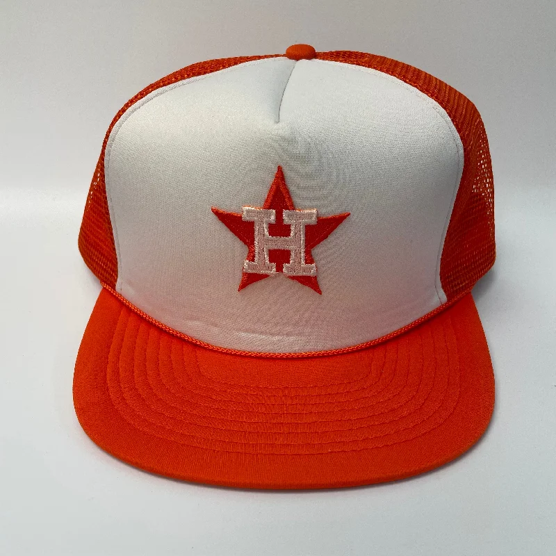 Beanies & headbands for golf outings-Custom Houston Astros Vintage Patch Orange Rope Mesh Trucker SnapBack Hat Cap Ready to ship