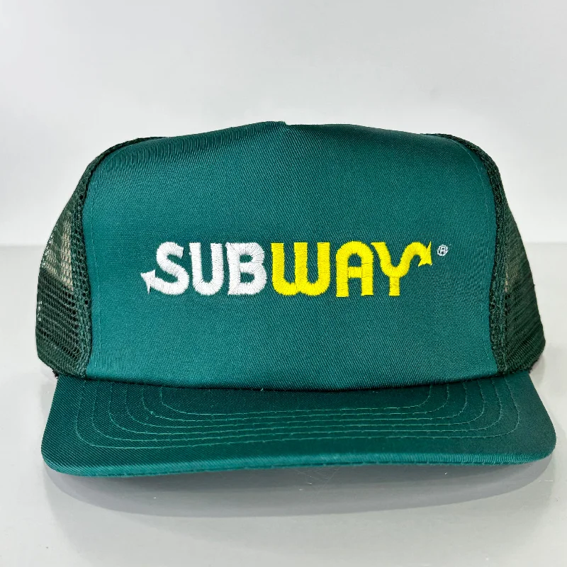 Beanies & headbands for best picks-True original vintage Subway Green Mesh Trucker Strapback Hat Cap DEADSTOCK