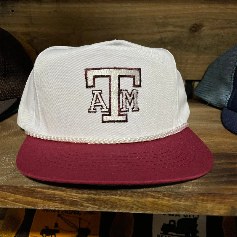 Beanies & headbands for bold feels-Custom Texas A&M patch Maroon Brim White Crown Snapback Cap Hat