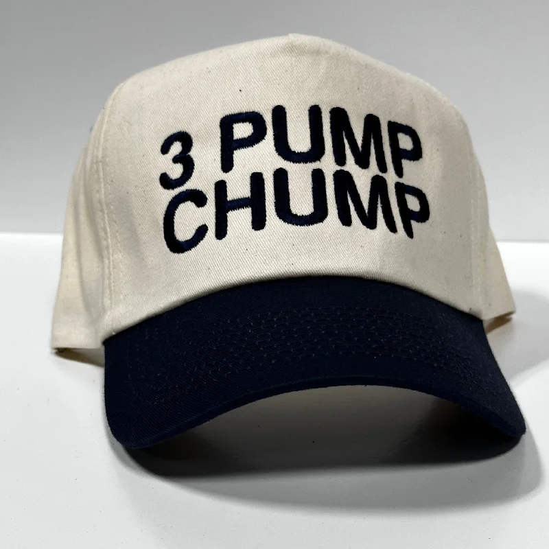 Beanies & headbands for new looks-3 Pump Chump on Vintage Off White Navy Brim Snapback Hat Cap Custom Embroidery