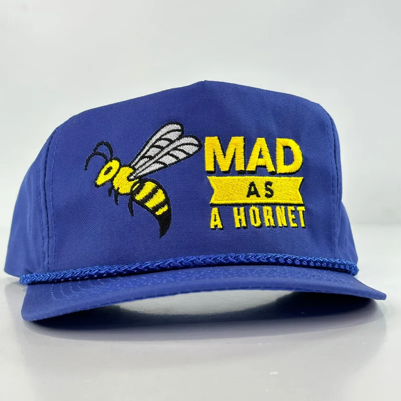 Beanies & headbands for month loves-Man as a hornet on a blue Strapback Hat Cap Collab Justin Stagner Custom Embroidery