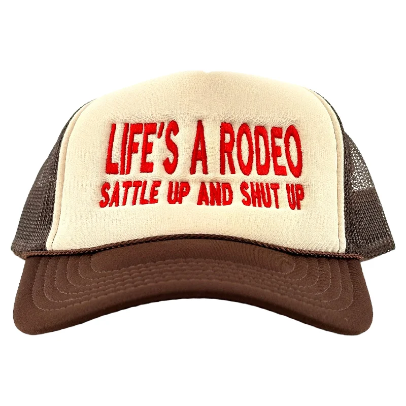 Beanies & headbands for fast dry-LIFE'S A RODEO SATTLE UP AND SHUT UP Mesh Trucker HAT Custom Embroidered