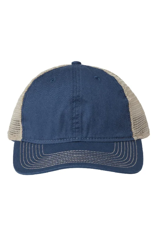 Mens hats for wrestling matches-Mens hats with solid color-The Game Mens Soft Snapback Trucker Hat - Vintage Blue/Khaki