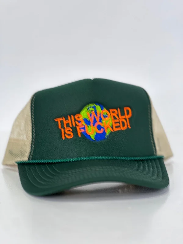 Beanies & headbands for yoga practice-THIS WORLD IS F Mesh Trucker Cap Custom Embroidered ￼