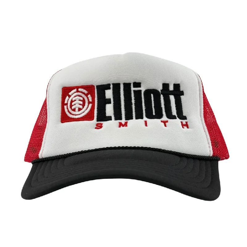 Beanies & headbands for green vibes-Elliott Smith Black/White/Red Mesh Trucker SnapBack Custom Embroidered Hat