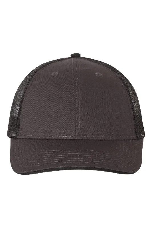 Mens hats for laid-back days-Mens hats with logo design-Valucap Mens Sandwich Bill Adjustable Trucker Hat - Charcoal Grey/Black