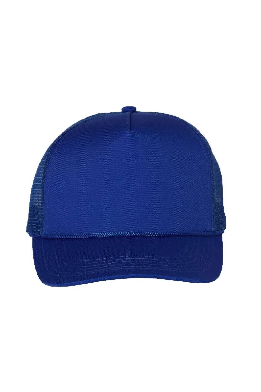 Mens hats with airflow vents-Mens hats in cotton fabric-Valucap Mens 5 Panel Snapback Trucker Hat - Royal Blue