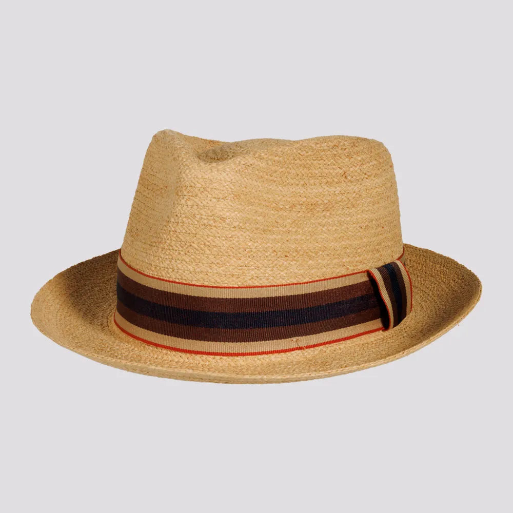 Womens Hats in airy sisal-Oslo | Womens Woven Raffia Braid Fedora Hat with Striped Band