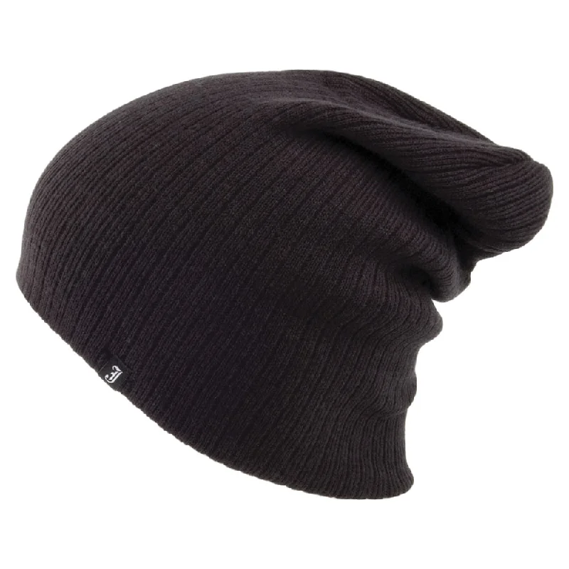 Beanies & headbands for navy tones-Oversized Ribknit Beanie Hat - Black Wholesale