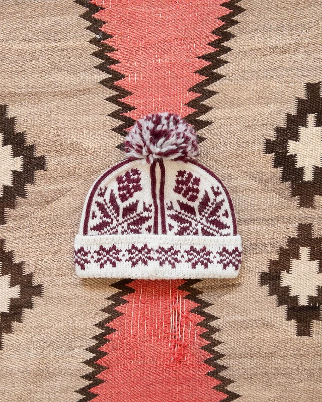 Beanies & headbands for farm life-Jacquard Pom Beanie - Bordeaux