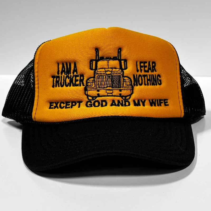 Beanies & headbands for no hair-I am a trucker I fear nothing except God and my Wife Vintage Mesh Trucker Snapback Hat Cap Custom Embroidery