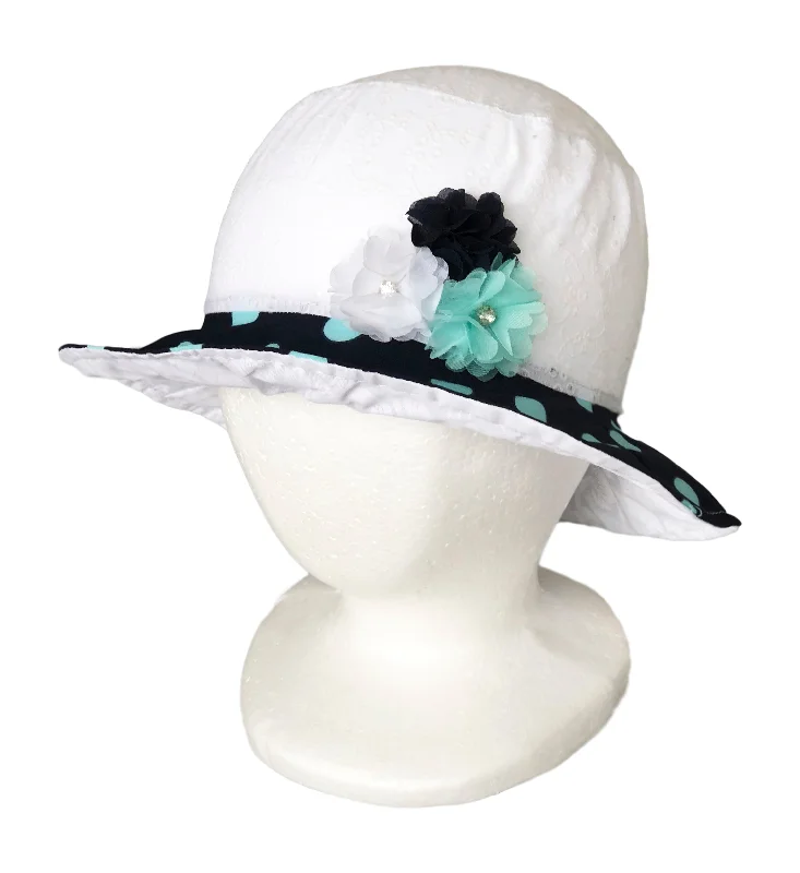 Beanies & headbands for farm life-Summer Sun Hat White Dotted pattern for Girls