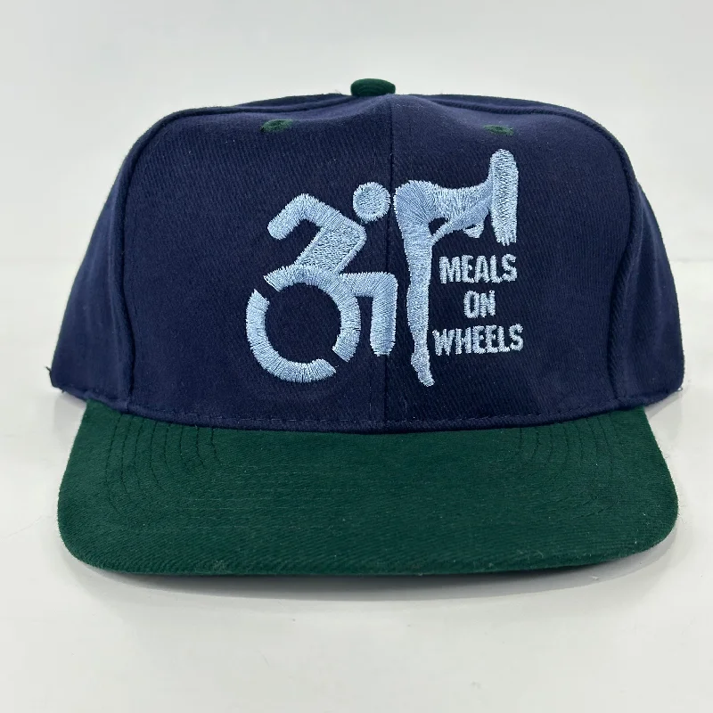 Beanies & headbands for small frames-Meals on wheels on a blue crown green brim Strapback Hat Cap Custom Embroidered