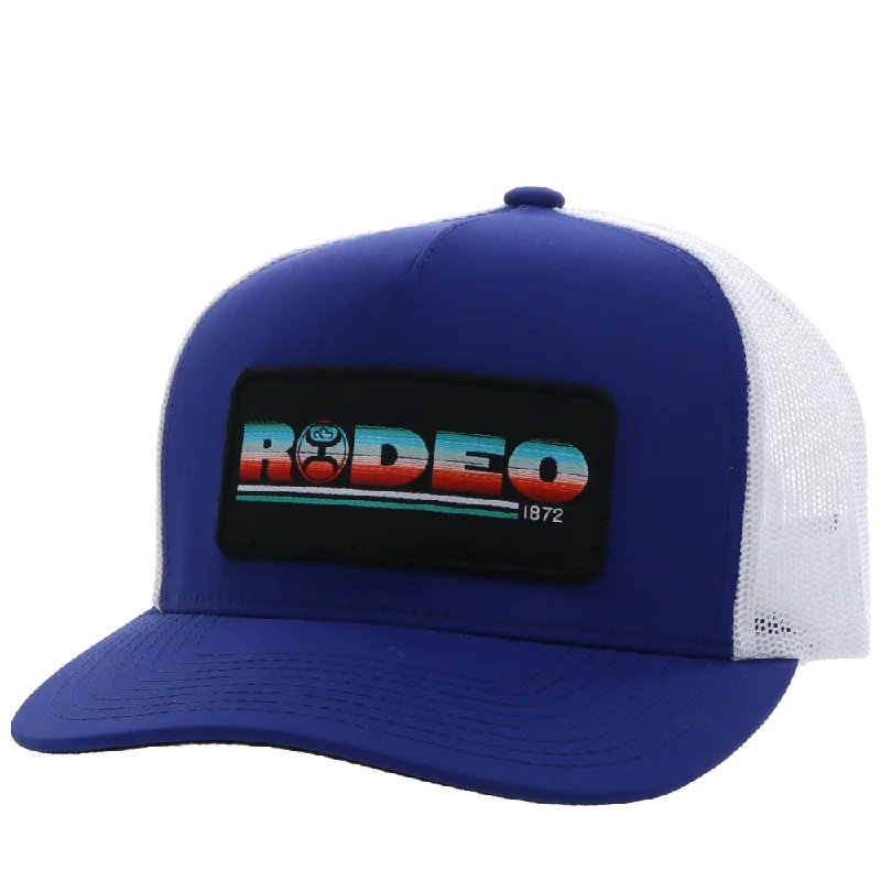 Beanies & headbands for warm insulation-Youth "Rodeo" Blue/White Hat w/Serape & Black Patch