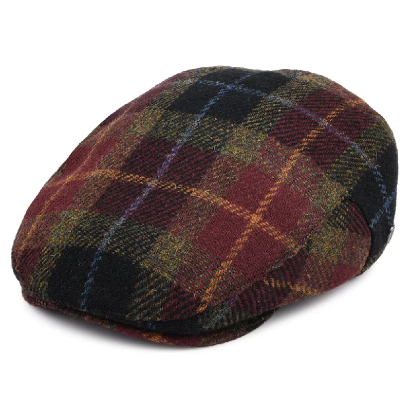 Beanies & headbands for UV coverage-Harris Tweed Callanish Flat Cap - Burgundy-Multi