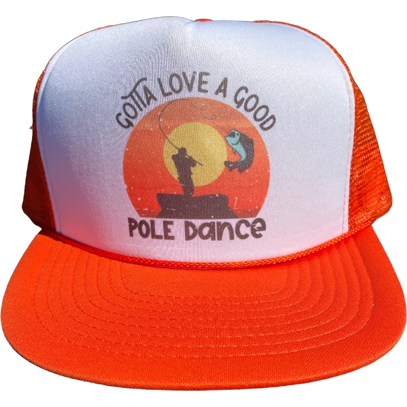 Beanies & headbands for cheap buys-Gotta love a good pole dancer on a Vintage Orange Mesh Trucker Snapback Hat Cap Funny Custom Printed