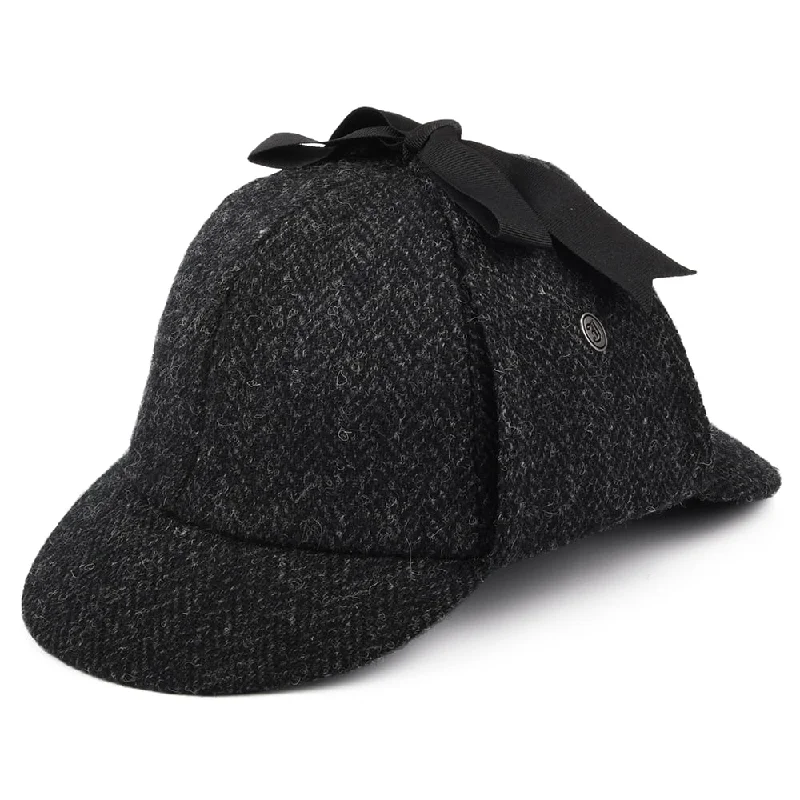 Beanies & headbands for vlog gear-Harris Tweed Sherlock Holmes Deerstalker Hat - Black-Charcoal