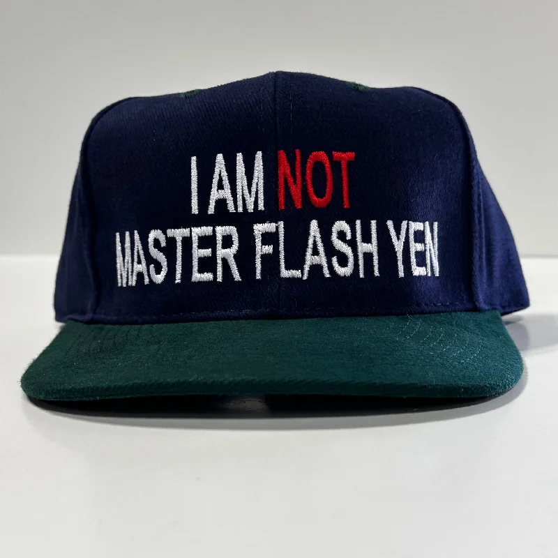 Beanies & headbands for tie-dye fun-OFFICIAL I AM NOT MASTER FLASH YEN Xavier Wulf COLLAB Blue Crown Green Brim Strapback Mid Cap Hat Custom Embroidered