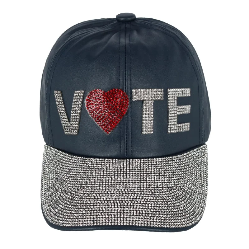 Baseball caps influencer-Baseball caps influencer-Baseball Caps with Hard Crowns-Unisex Bedazzled Vote Faux Leather Baseball Cap