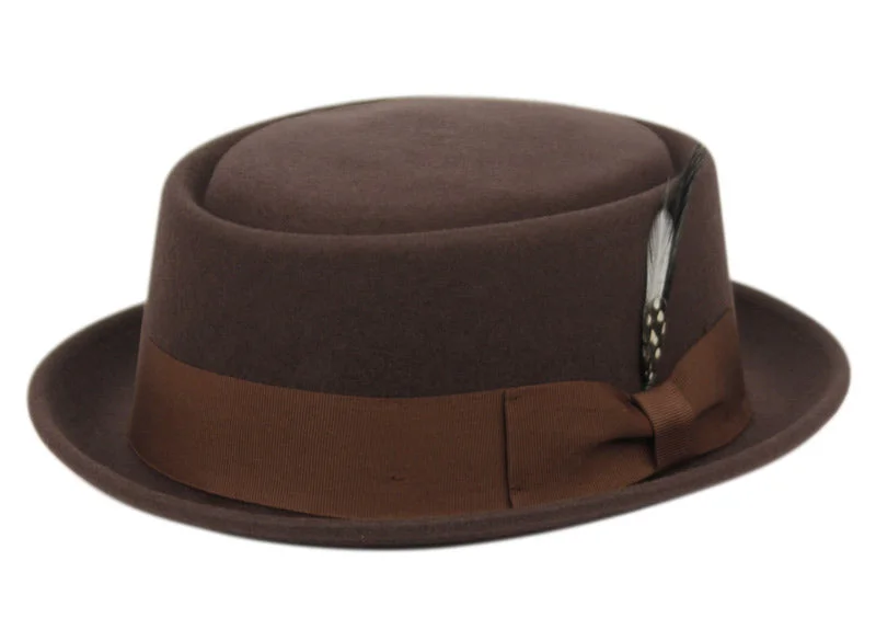 Wool hats premium quality-Wool Felt Derby Fedora Pork Pie Hat | Brown | Epoch Men's