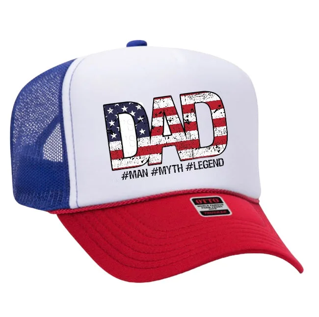 Beanies & headbands for hockey support-Dad the man myth legend custom print mesh trucker SnapBack hat