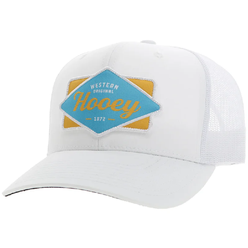 Beanies & headbands for prep fashion-"Diamond" Hooey Hat White w/Blue/Yellow Patch