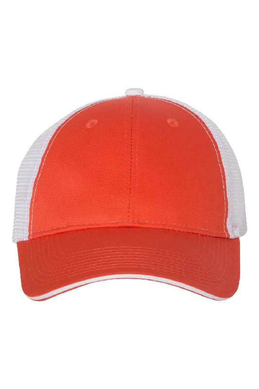 Mens hats for hill hikes-Mens hats with high brim-Valucap Mens Sandwich Bill Adjustable Trucker Hat - Orange/White