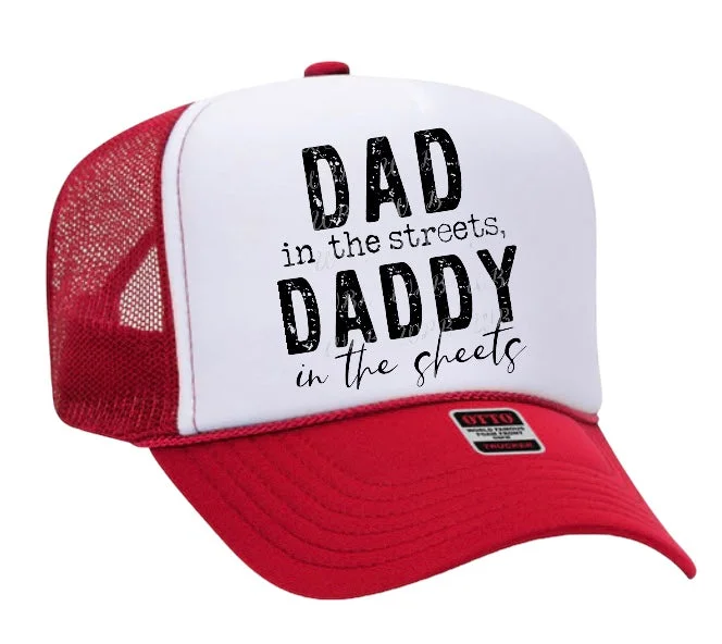 Beanies & headbands for soccer fans-Dad in the streets daddy in the sheets custom print mesh SnapBack hat cap