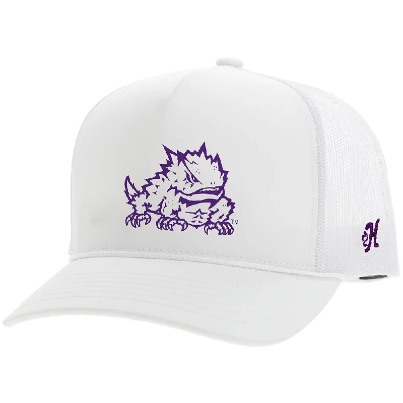 Beanies & headbands for theme nights-TCU Hat White/Purple Horn Frog Logo