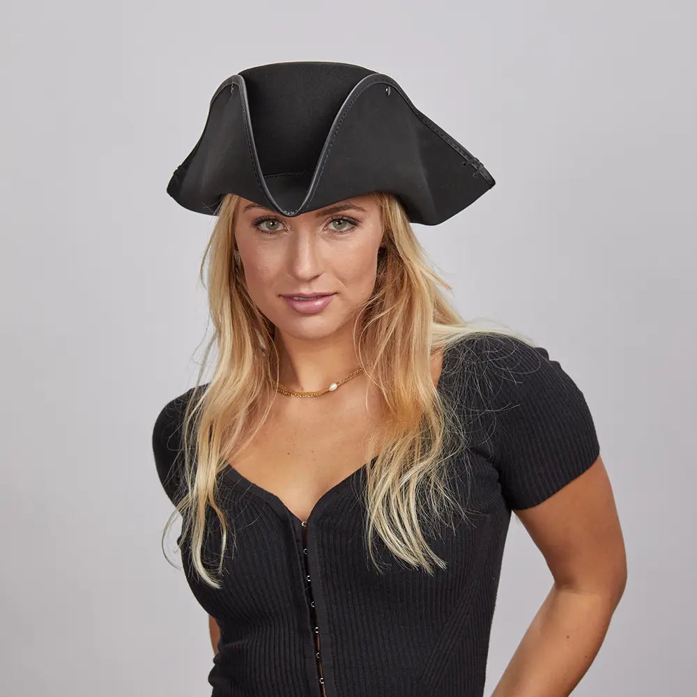 Womens Hats for gulf parties-Blackbeard | Womens Tricorne Leather Pirate Hat